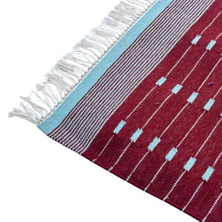 Handmade Blue And Red Cotton Modern Dhurrie For Home